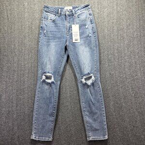 Risen Jeans Womens 7 28 Medium Wash Distressed Knee Skinny Stretch Denim